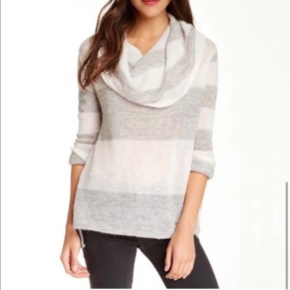 Free People Sweaters - Free People LuLu Alpaca Striped Cowl Neck Sweater Grey White Ivory XS